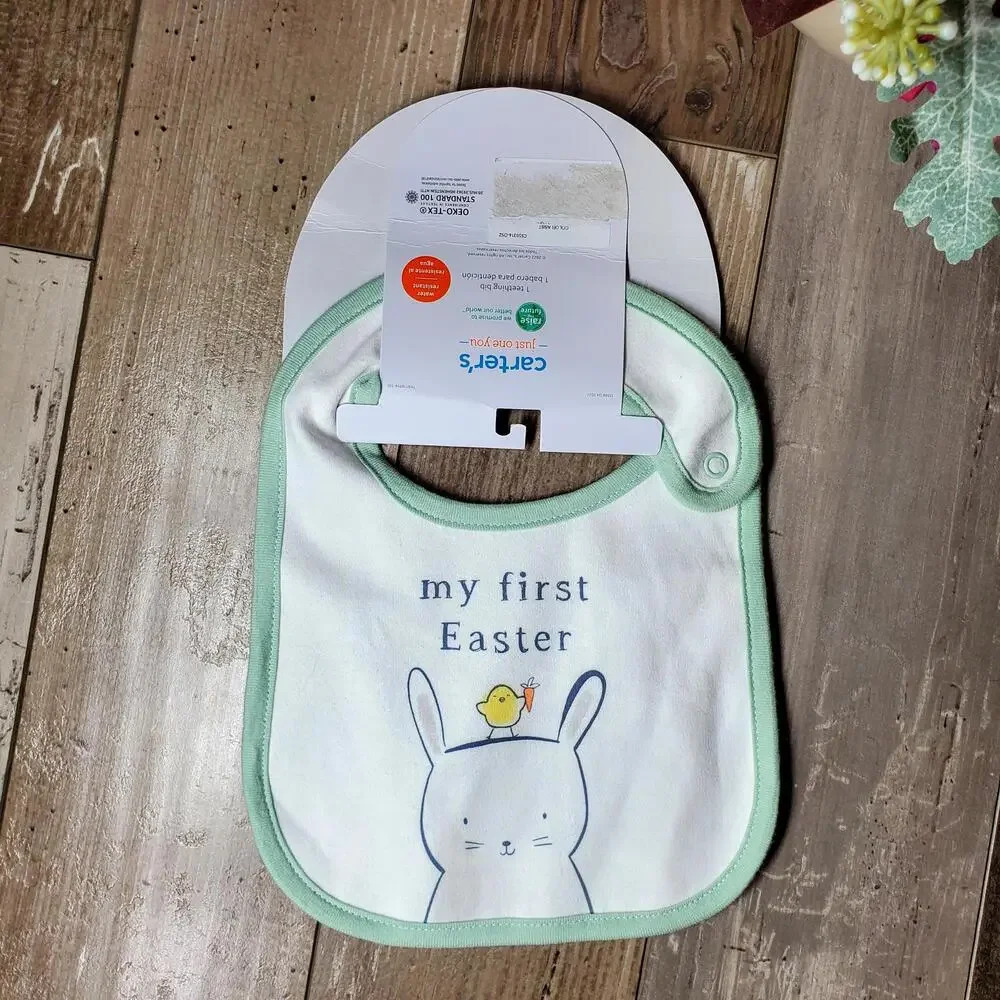 NWT Carter's Just One You My First Easter Teething Bib White Green ONE SIZE